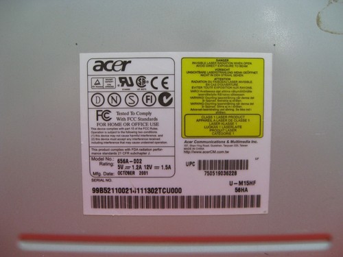 GOOD BEIGE ACER CD-ROM INTERNAL DISK DRIVE 656A-002 IDE 56X MAX - Picture 7 of 7