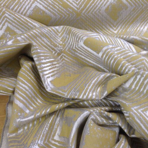 Enigma  Deco Ochre/grey Faux Silk Jacquard Curtain/Craft/Upholstery Fabric  - Photo 1/6