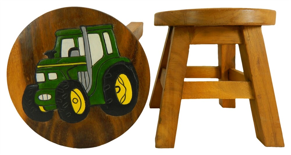 Childs Childrens Wooden Stool - Green Tractor Step Stool