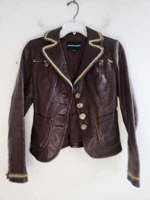 Emporio Armani Women Brown 100% Leather Button Up Jacket size EU