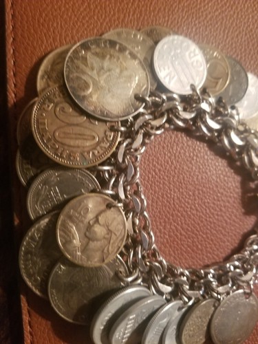 Vintage N. S. Snap Sterling Silver Double Cable Link Coin Charm Bracelet - Picture 16 of 23