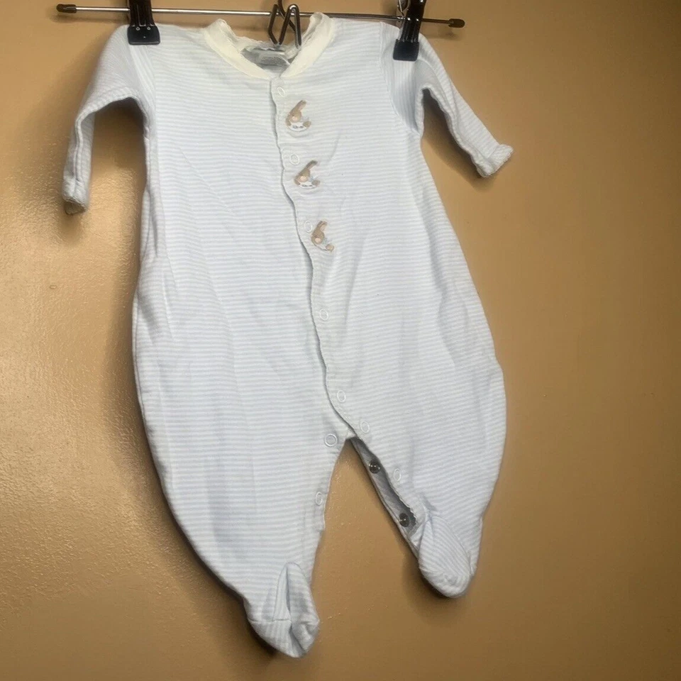 Le Top Baby Layette Talla 3 Meses Una Pieza Azul Blanco Rayas Manga Larga Snap Foto 4 de 4