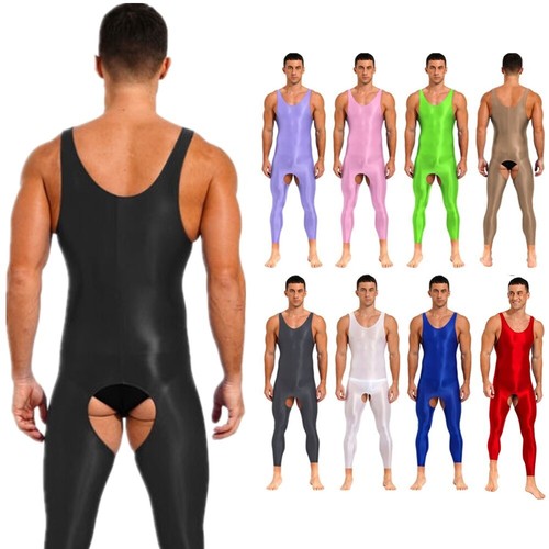 Men Glossy Sleeveless Jumpsuits Stretchy Open Crotch Tights Bodysuit AU - Bild 2 von 103