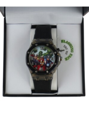 Avengers Classic Flash Dial Watch Black Marvel Comics Brand New In Box