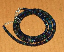 925Silver Necklace 20"Natural Ethiopian Black Opal Gemstone Beads Necklace new