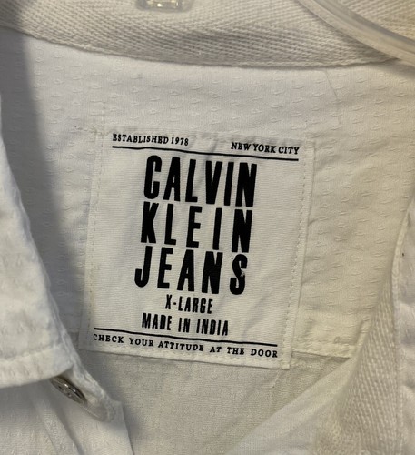 Camicia uomo Calvin Klein ricamata XL bianca manica lunga con bottoni - Foto 3 di 11
