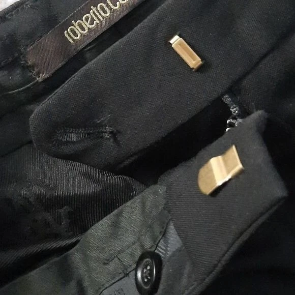 Pantalones de esmoquin Roberto Cavalli negros para mujer mezcla de lana con abertura bolsillos en la cadera IT 48 US 12 Foto 4 de 4