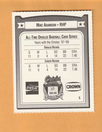 Mike Adamson Baltimore Orioles 1991 Orioles Crown #5 USC Trojans 2S - Picture 2 of 2
