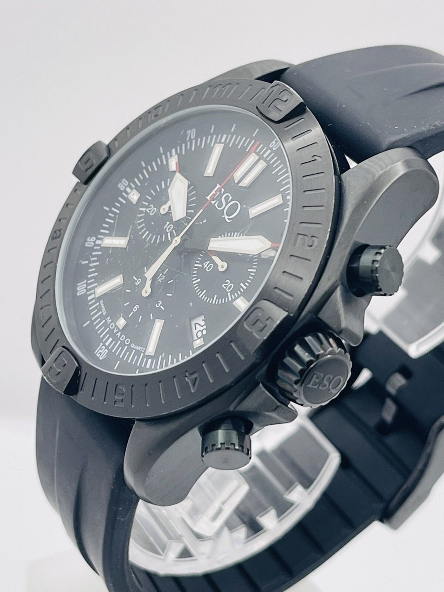 ⭐︎masa⭐︎ ESQ MOVADO Stratus Black Chrono BLK Dial Rubber Strap 45MM