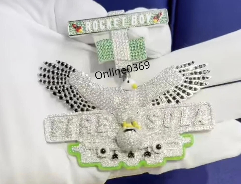 Colgante 3D de plata 925 único esmalte circonita cúbica multicolor redondo de 3,5 quilates para hombre Foto 4 de 4