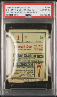 1926 WORLD SERIES GAME 7 BABE RUTH HR#8 TICKET🎟️YANKEES