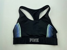 Victorias Secret Pink Small Ultimate Sports Bra Black Rainbow Striped B18-13
