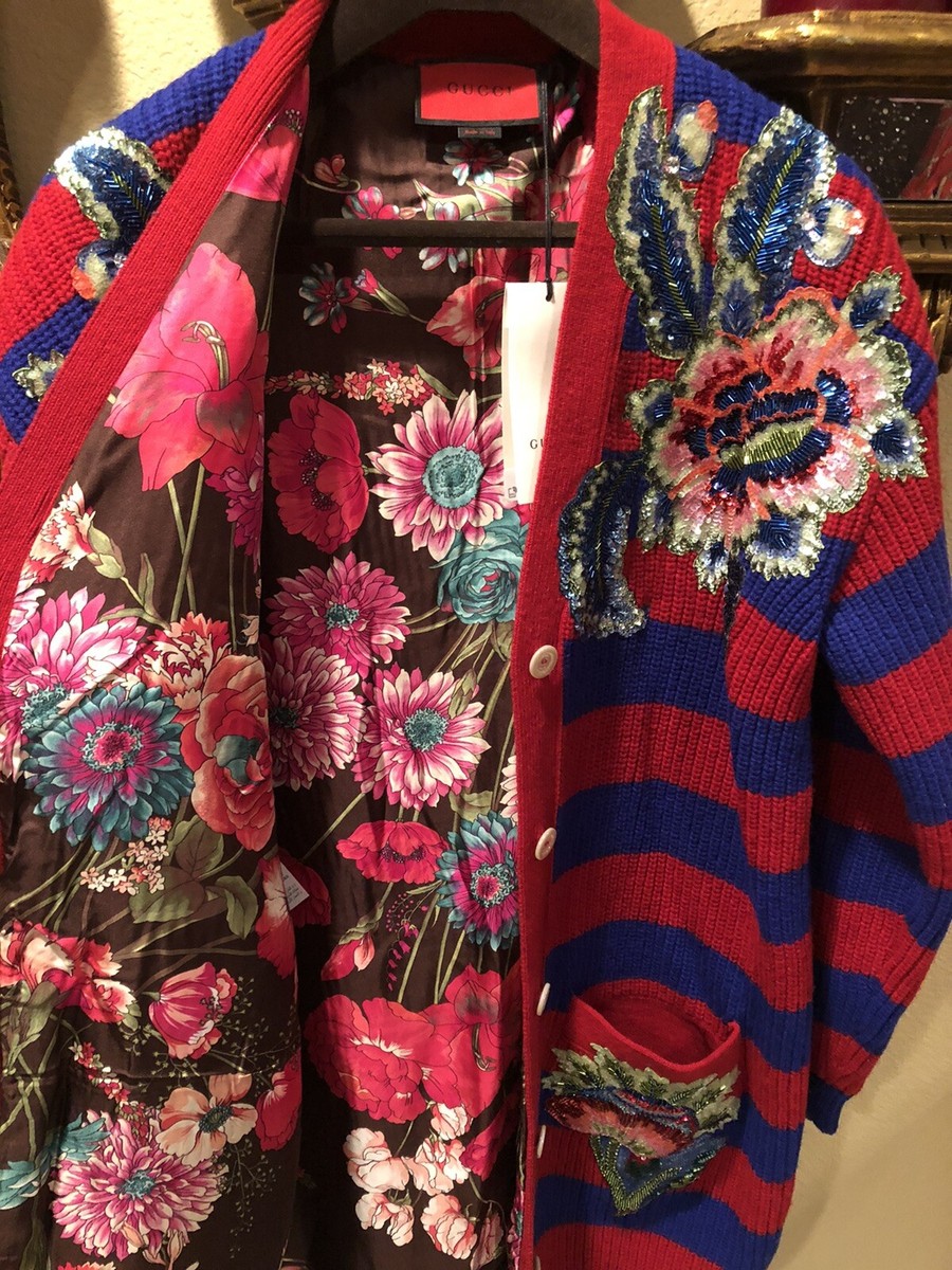 100% Authentic GUCCI Red & Blue Oversized Sequin Embroidered