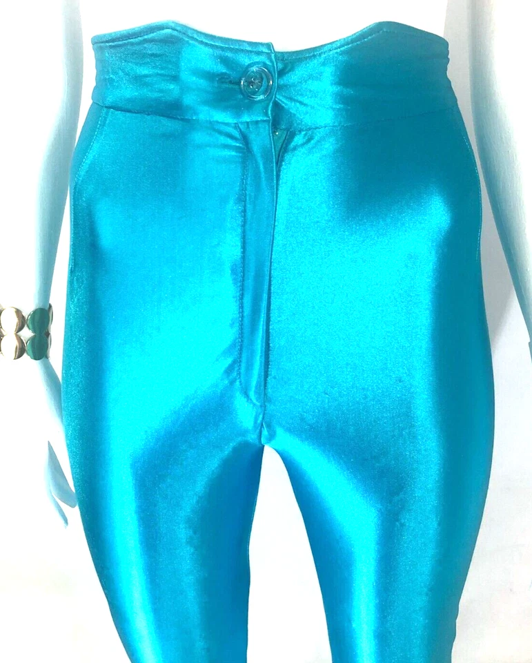 Pantalones de discoteca elásticos de nailon vintage azul aguamarina brillante Merivale Australia talla XS Foto 4 de 4
