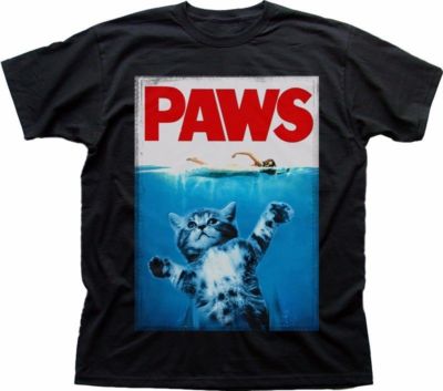 T-Shirt PAWS KITTEN JAWS Poster Parodie lustig schwarz bedruckt 9292