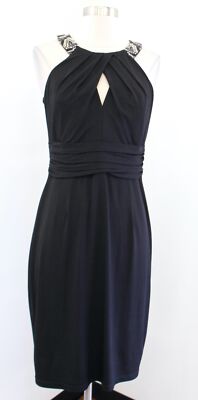 David Meister Black Embellished Sequin Keyhole Ruched Sheath Dress Cocktail Sz 4