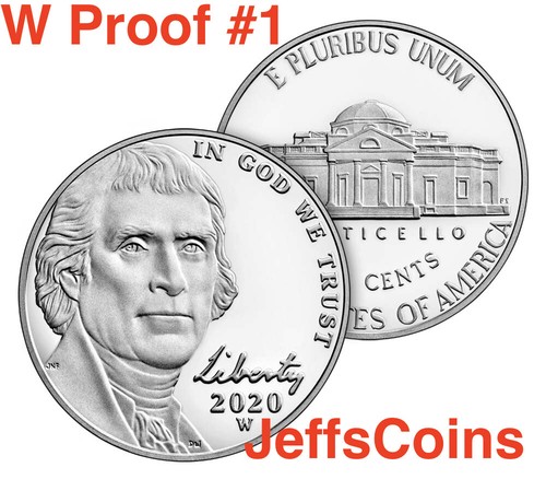 2020 W Jefferson Nickel West Point Strike US Mint Proof Set Nickle 5¢ New 1 of 3 - Afbeelding 1 van 11