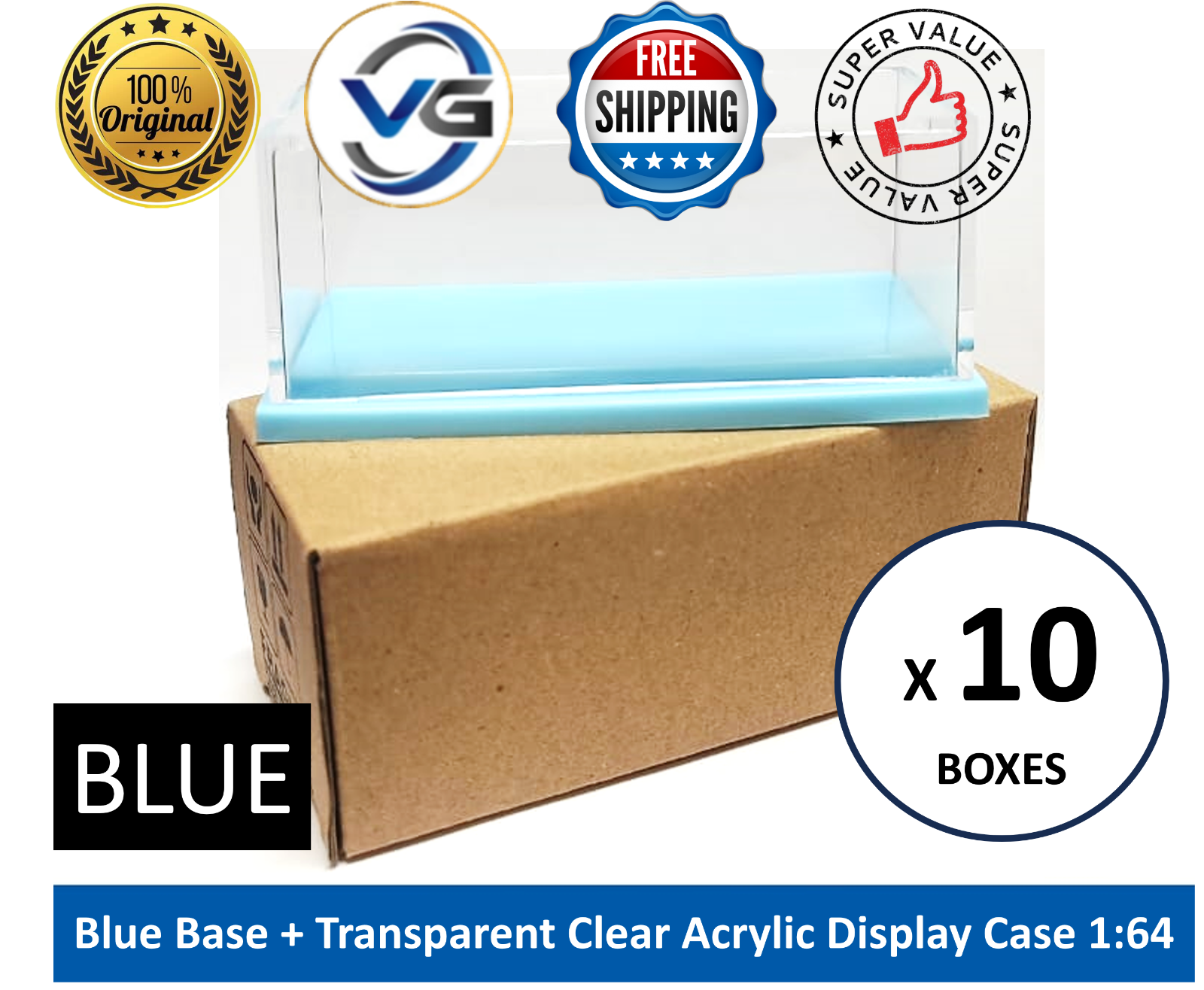 10x Acrylic Display Case 1:64 (Blue) Base For Diecast Model Car (Free Shipping)