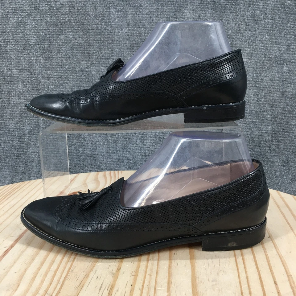 Zapatos Bally Mujer 37.5 Punta de Ala Oxford Cuero Negro Sin Cordones Informales Borla Bloque Foto 2 de 4