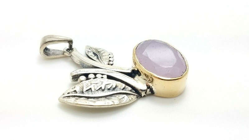 Womens 925 Sterling Silver Pendant Pink Quartz 