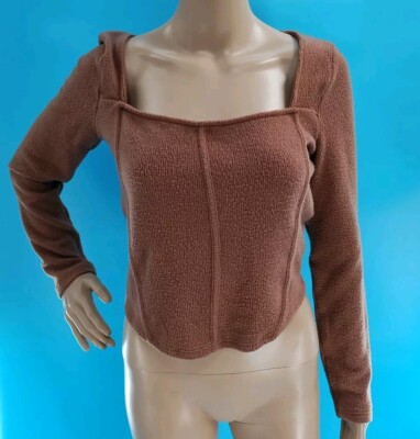 Lush Mocha Cropped Sweater Shirt Size L NWOT
