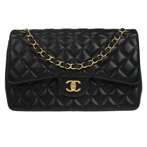 Chanel Black Lambskin Jumbo Classic Double Flap Shoulder Bag 168263
