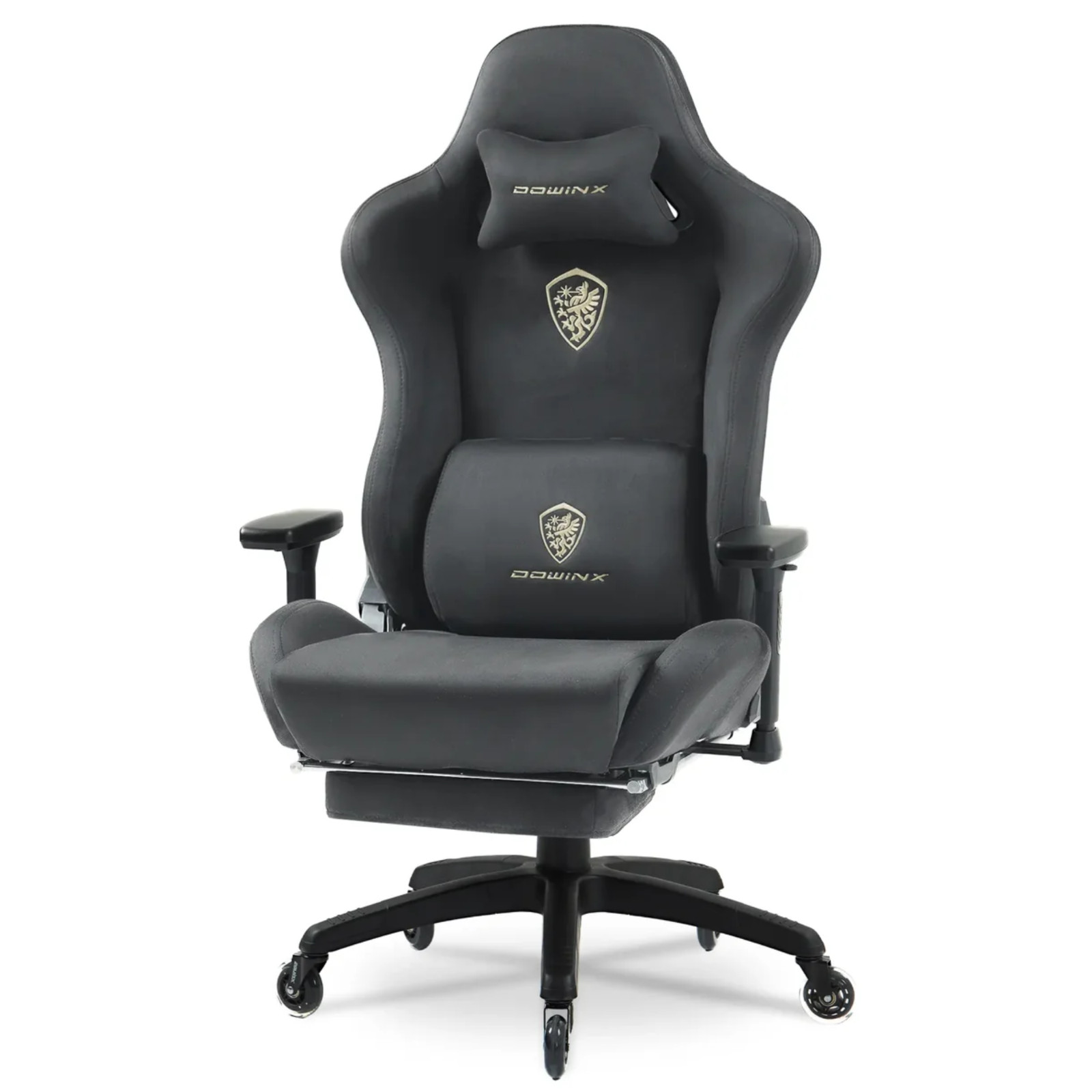 Dowinx Suede Gaming Chair with Silent Wheels, Lumbar Massage and Footrest