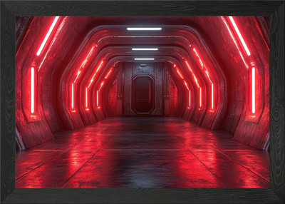 Futuristischer rot beleuchteter Korridor gerahmtes Wandbild Poster Leinwanddruck Bild