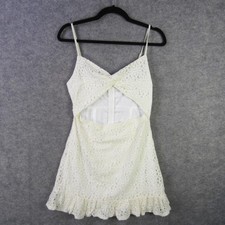 SHEIN Dress Womens Medium White Lace Cutout Sleeveless Mini Ruffle Lined Summer