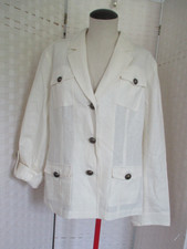 Chicos Ivory White Linen Tab Sleeves Blazer Jacket sz 2 Large NEW NWOT