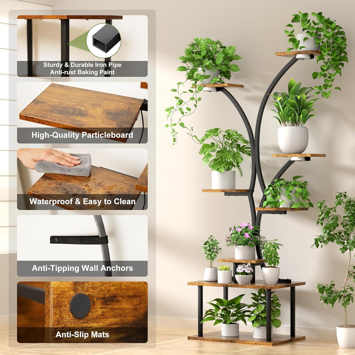 Plant Stand Indoor with Grow Lights, 8 Tier Tall Metal Plant Shelf for Multiple