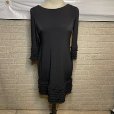 Donna Morgan Womens Black Ruffle Accent 34 Sleeve Shift Dress Size 2