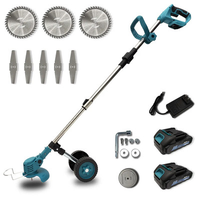 21V Cordless Weed Wacker with 2 Batteries & Wheels, 3-In-1 Electric Grass Trimme