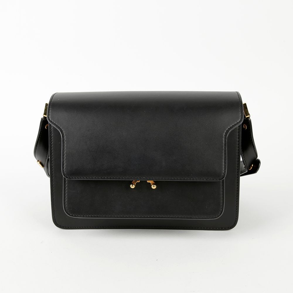 Marni Medium Black Leather Trunk Shoulder Bag 12345 54350635