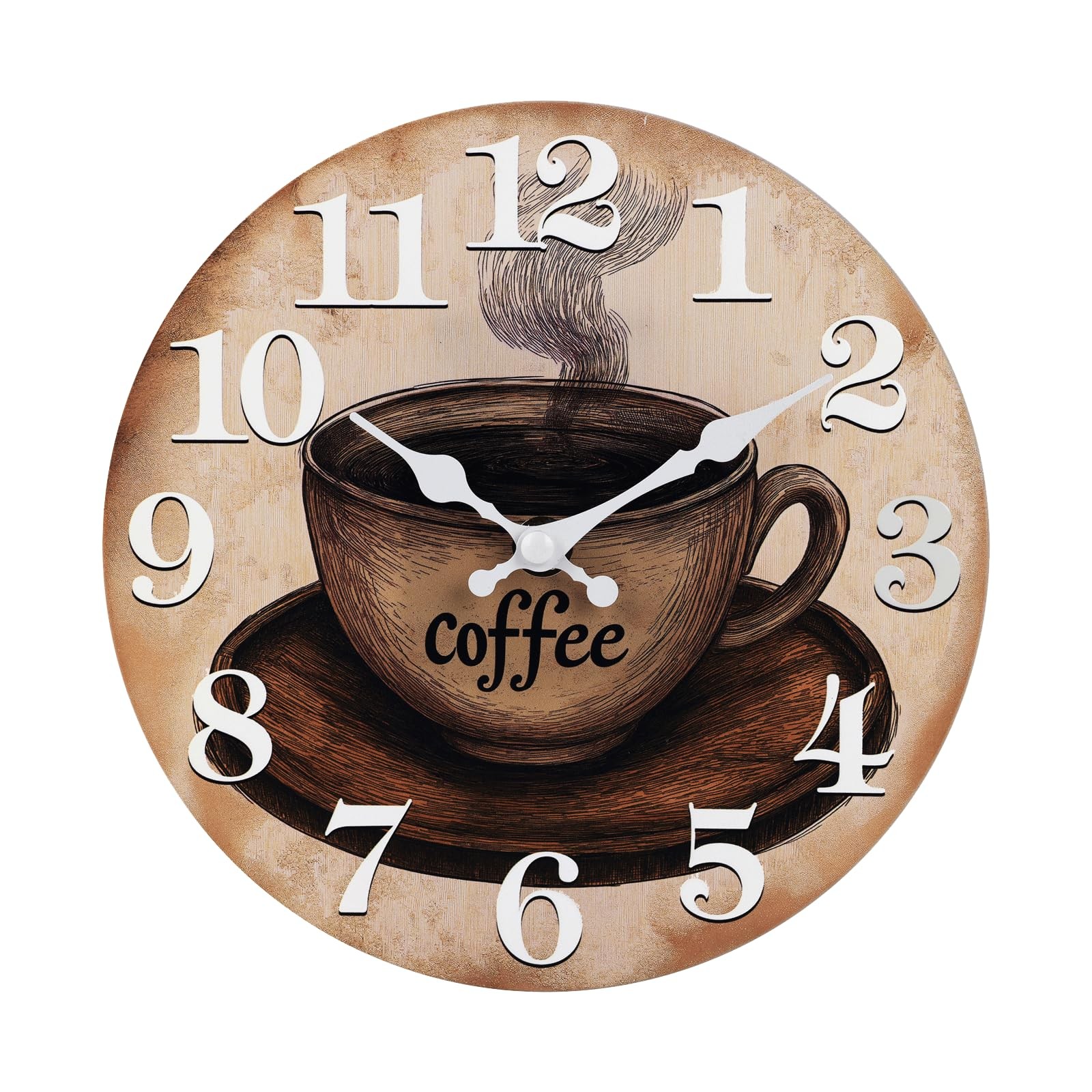 Kitchen Wall Clock Coffee Cup Theme Rustic Modern Farmhouse 