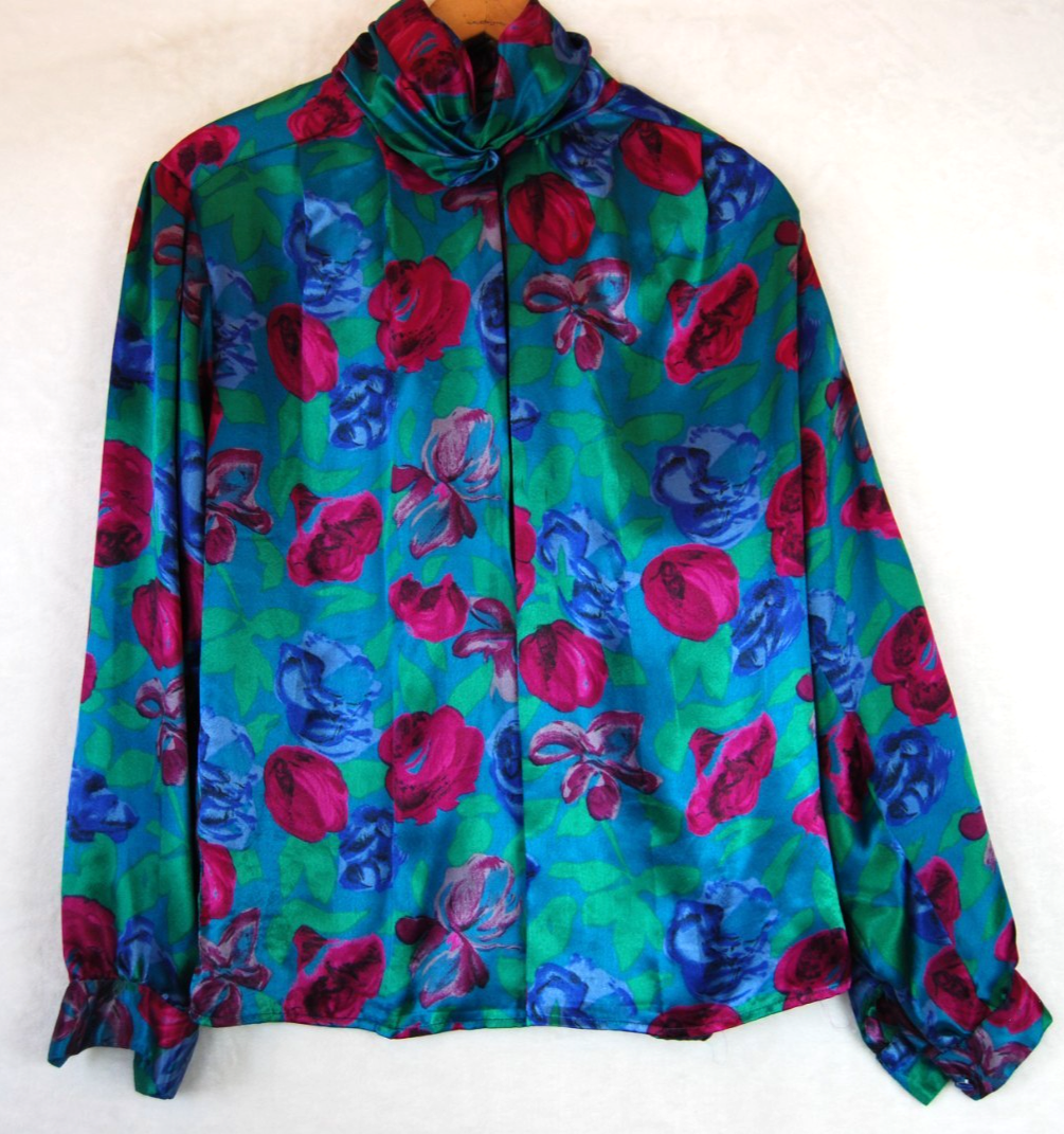 Vintage Notations Floral Secretary Office Dark Romantic Cottage Core XL Blouse