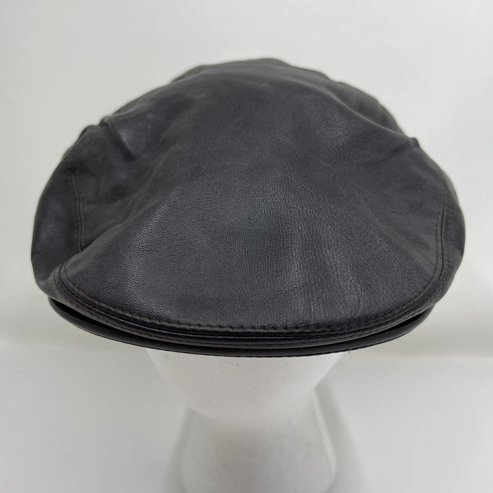 Gorra plana KANGOL de cuero liso Geez grande marrón bordado logotipo de canguro Foto 3 de 4