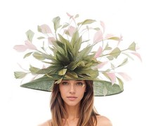 Olive Forest Green Dusky Blush Pink Kentucky Derby Ascot Wedding Large Hat