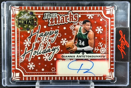 Giannis Antetokounmpo 2025 Leaf Metal Happy Holidays Auto Card # 1/1 Hall Marks