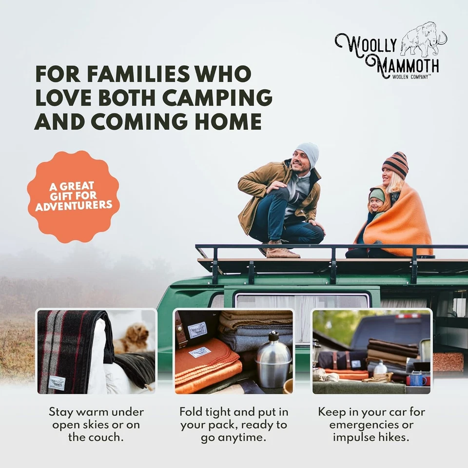 Manta de campamento de lana merino extra grande, equipo perfecto para exteriores (gris), 66" x 90" Foto 3 de 4