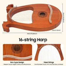 Lyre Harp Mahogany Body Musical Wooden Lyre 16 String European Style F beginners
