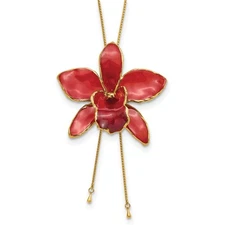 24K Gold-trim Lacquer Dipped Red Real Orchid Slip-on Adjustable Necklace 20.01 g