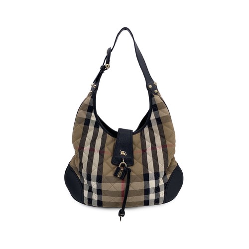 Authentic Burberry Beige Check Quilted Canvas Brook Hobo Shoulder Bag