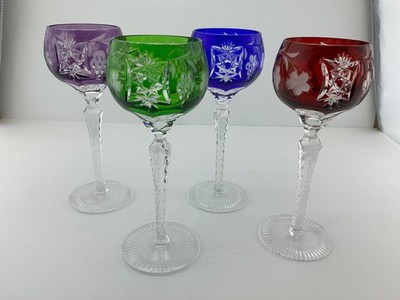 VINTAGE SET OF 4 BOHEMIA CUT-TO-CLEAR WINE HOCK GLASSES 8-1/4  MINT