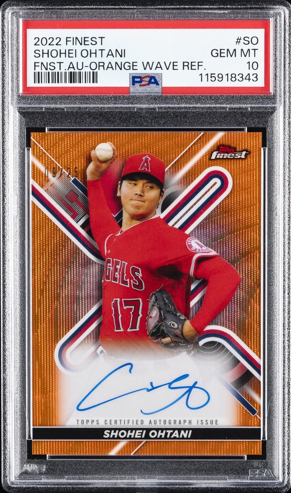 2022 TOPPS FINEST FINEST AUTOS #SO SHOHEI OHTANI 9/25 PSA 10 AUTO