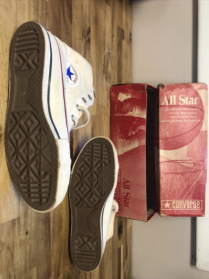 Nuevo de Lote Antiguo En Caja Años 70 De Colección Chuck Taylor Converse WOS Blanco Alto Top All Star Talla 6 Foto 3 de 4