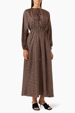 Gucci Brown Interlocking GG Logo Chain-Print Logo Button Midi Dress sz 42