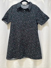 EUC ZARA FLORAL A-LINE DRESS SZ XL WOMENS BUTTON UP COTTAGECORE Y2K BLACK GRUNGE