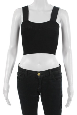 Fleur du Mal Womens Cropped Tank Black Cotton Square Neck Sleeveless Size XS