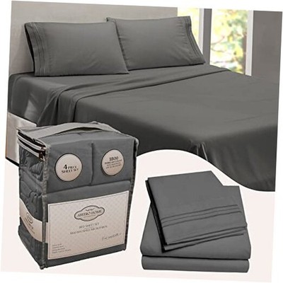 AbeeroHome Grey Sheet Set Deep Pocket and High Thread Count - 1800 Queen Gray